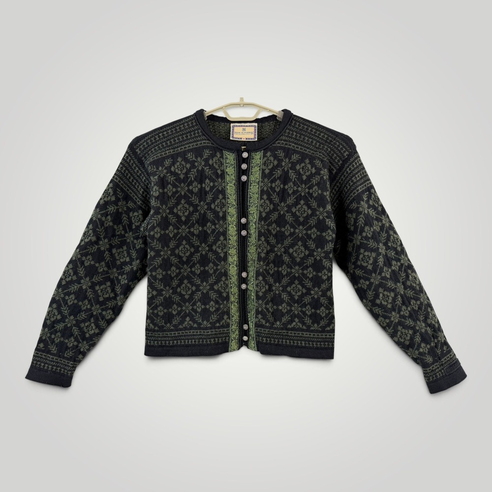 Dale of Norway Wool Cardigan Sweater Nordic Black Green Silver Button Womens M